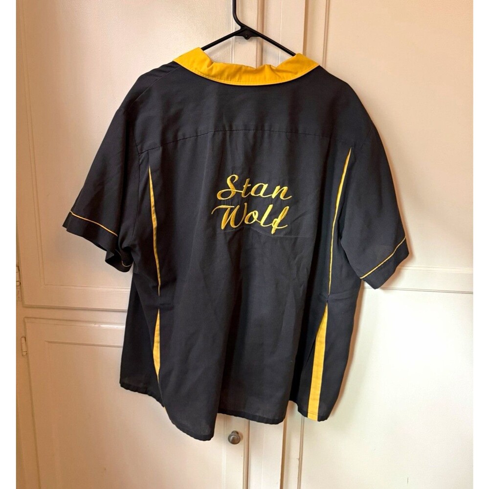 Hilton Bowling Shirt XL Black Gold Stan Wolf Embroidered Retro Rockabilly